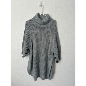 J. Crew Womans Medium Gray Button-Sleeve Turtleneck Poncho Sweater
